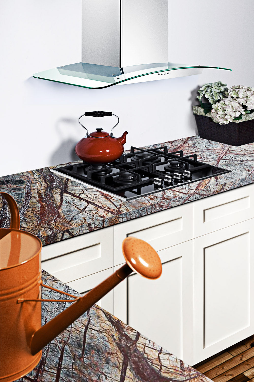 4-burner gas-on-glass cooktop with sealed burners and cast iron grates